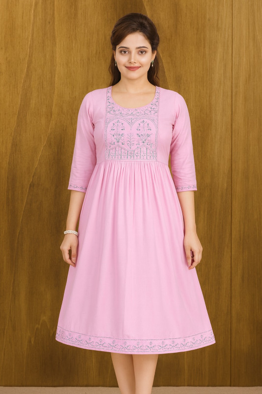 Women’s Baby Pink Embroidered A-Line Dress