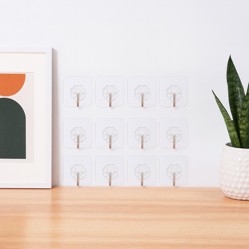 Transparent Adhesive Wall Hooks (12 pcs)