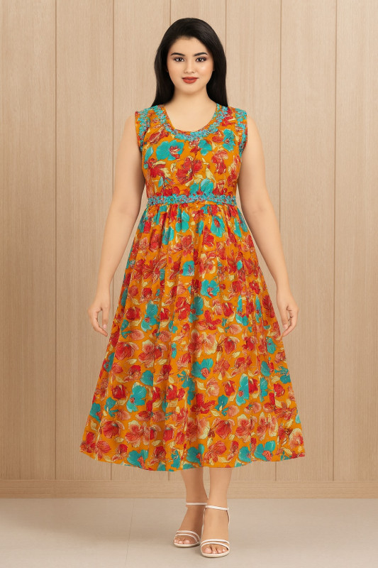 Sleeveless Multicolor Floral A-Line Midi Dress