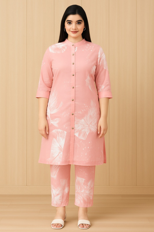 Trendy Pink Ethnic Kurta Set with White Floral Print