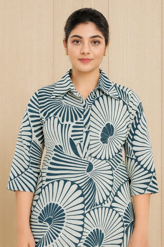 Women’s Grey & Teal Abstract Floral Printed Kurta